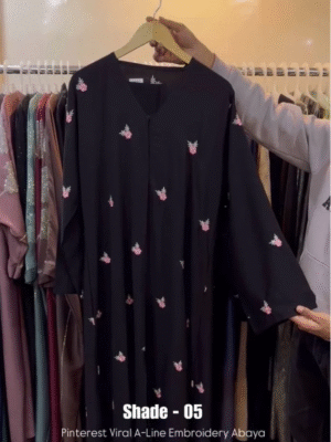 Al-Husna Front Open Embroidery Work Abaya - print 5