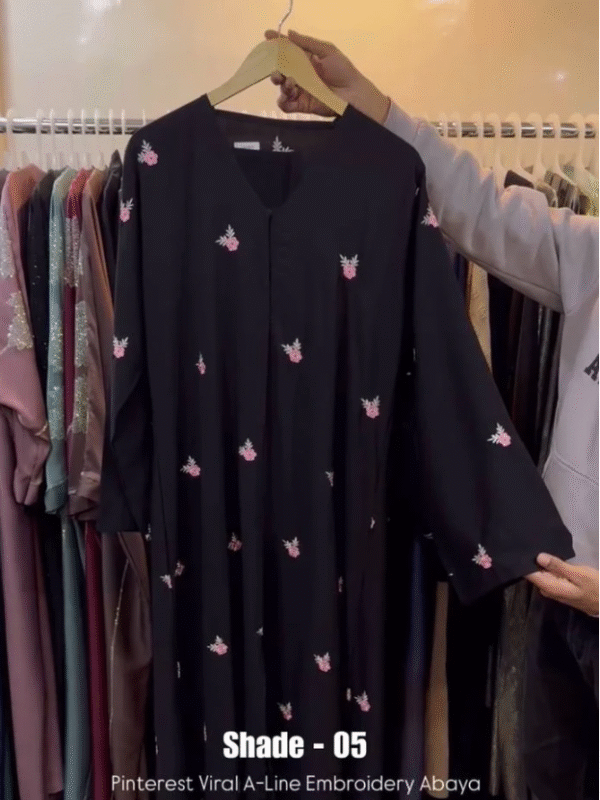 Al-Husna Front Open Embroidery Work Abaya - print 5