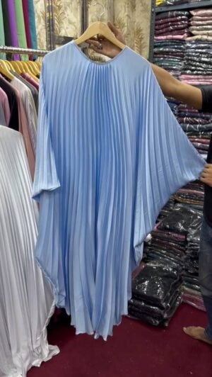 Huda pleated kaftan abaya-sky blue