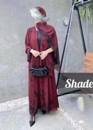 Imported Tie-Dye Double Layered Abaya - ( MAROON )
