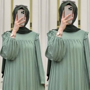 RIDA Beautiful Frill Plates work Abaya - SEA GREEN