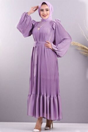 RIDA Beautiful Frill Plates work Abaya- LITE LAVENDER