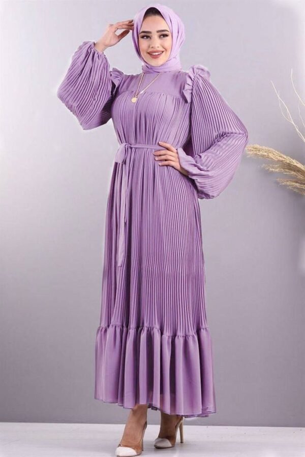 RIDA Beautiful Frill Plates work Abaya- LITE LAVENDER