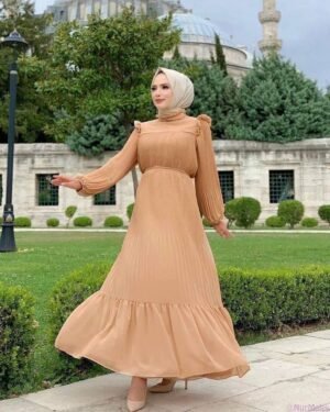 RIDA Beautiful Frill Plates work Abaya - DARK NUDE