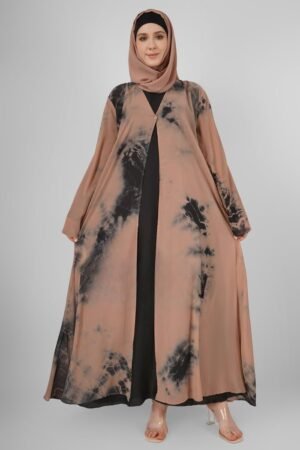 Imported Tie-Dye Double Layered Abaya - ( LITE BROWN )
