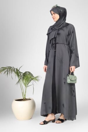 Imported Tie-Dye Double Layered Abaya - ( GRAY)