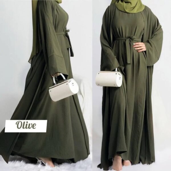 Original Dubai Crush Double Shrugs Abaya - OLIVE