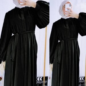 Binish Front Open Abaya | BLACK
