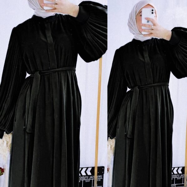 Binish Front Open Abaya | BLACK
