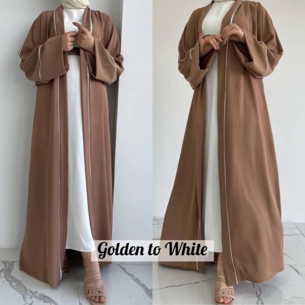 Ruhi Imported Double Shrugs Abaya - GOLDEN TO WHITE