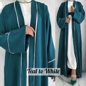 Ruhi Imported Double Shrugs Abaya - TEAL TO WHITE