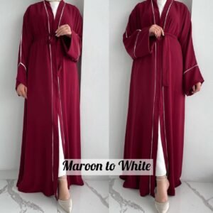 Ruhi Imported Double Shrugs Abaya - MAROON TO WHITE