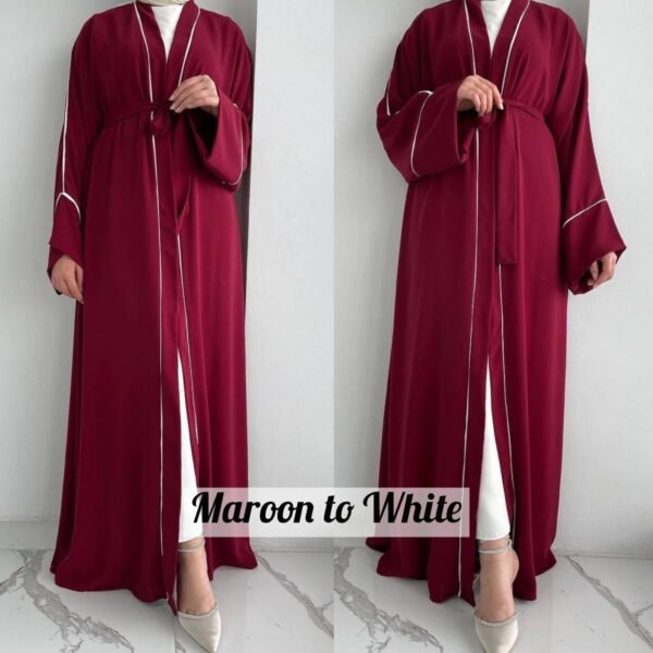 Ruhi Imported Double Shrugs Abaya - MAROON TO WHITE