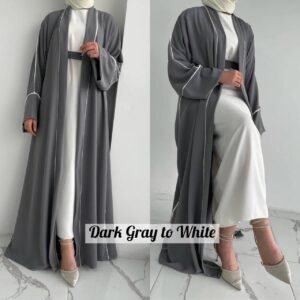 Ruhi Imported Double Shrugs Abaya - DARK GRAY TO WHITE