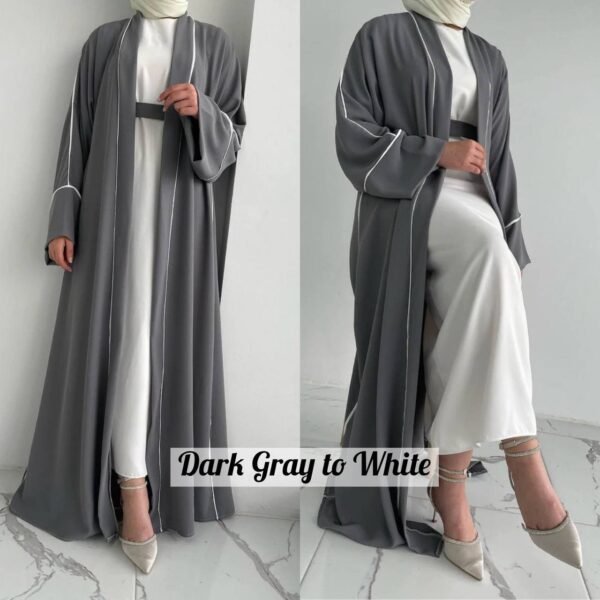 Ruhi Imported Double Shrugs Abaya - DARK GRAY TO WHITE