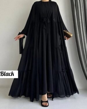 Amani Frill Plates Abaya | BLACK