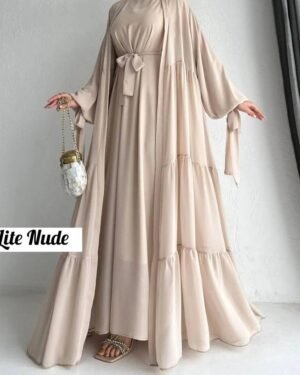 Amani Frill Plates Abaya | LITE NUDE