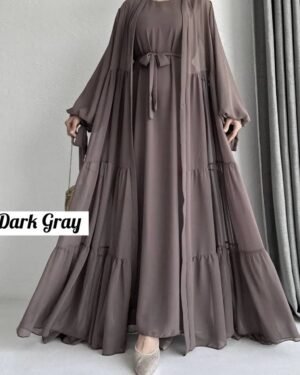 Amani Frill Plates Abaya | DARK GRAY