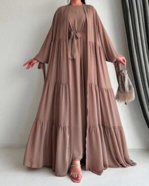Amani Frill Plates Abaya | MOCHA BROWN
