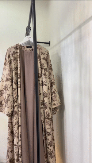 Nura Printed Double Shrug Abaya - COFFEE ( NEW LAUNCH )