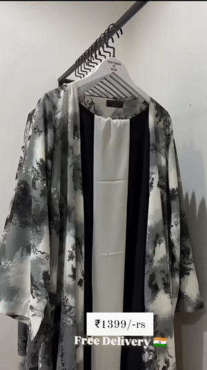 Nura Printed Double Shrug Abaya - GRAY( NEW LAUNCH )