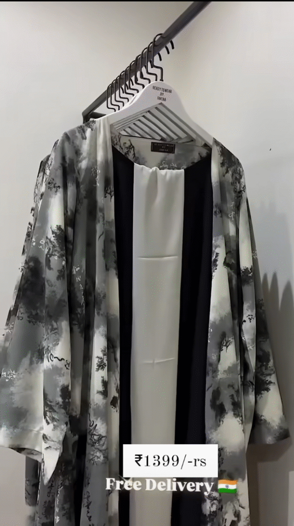 Nura Printed Double Shrug Abaya - GRAY( NEW LAUNCH )