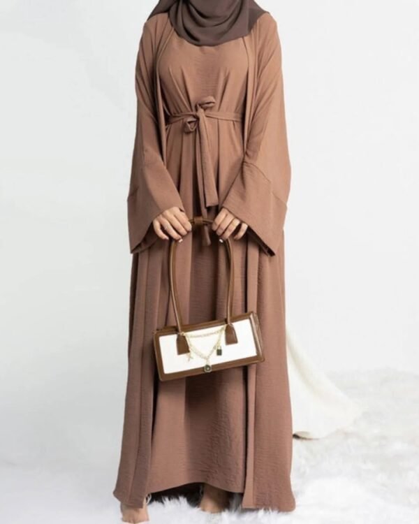 Original Dubai Crush Double Shrugs Abaya - ASH BROWN