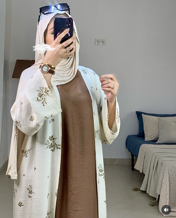 Nura Printed Double Shrug Abaya -COPPER ( NEW LAUNCH )