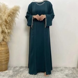 Saffia Double Shrug Lace Abaya | TEAL