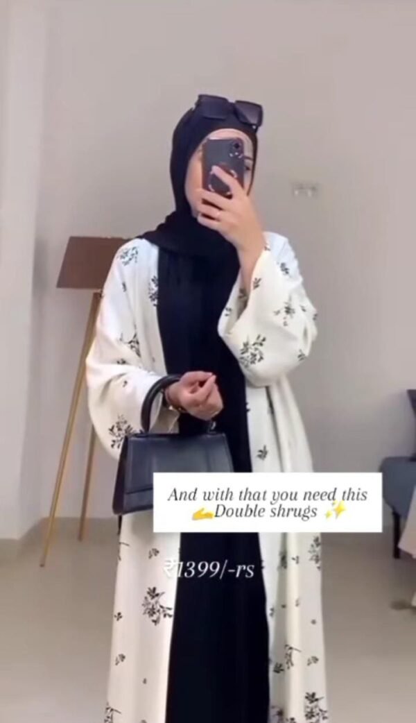 Nura Printed Double Shrug Abaya - BLUE