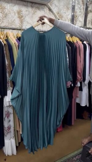 Huda Pleated Kaftan Abaya ( TEAL BLUE )