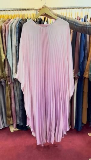 Huda Pleated Kaftan Abaya-DS PINK