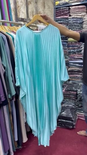 Huda Pleated Kaftan Abaya ( SEA GREEN)
