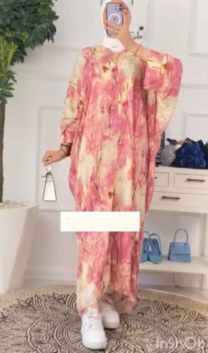 Kinza Elegantly Printed Kaftan Abaya - PINK