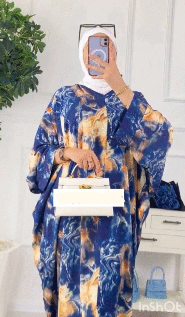 Kinza Elegantly Printed Kaftan Abaya - BLUE
