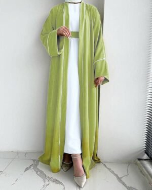 Ruhi Imported Double Shrugs Abaya - PARROT GREEN TO WHITE