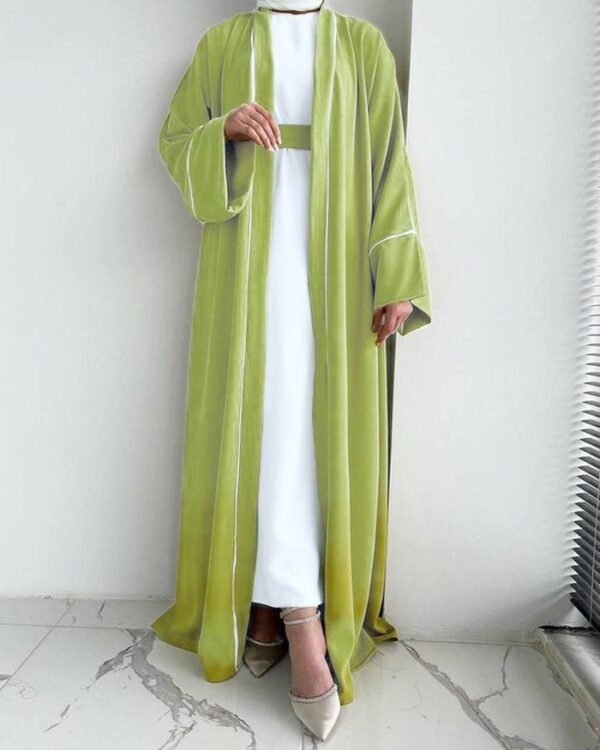 Ruhi Imported Double Shrugs Abaya - PARROT GREEN TO WHITE