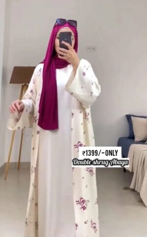 Nura Printed Double Shrug Abaya - PINK