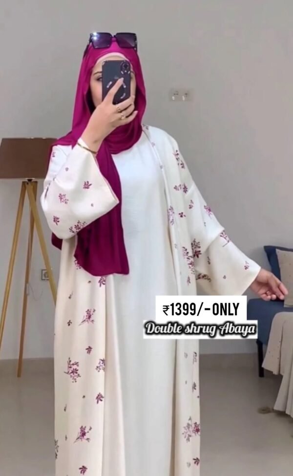Nura Printed Double Shrug Abaya - PINK