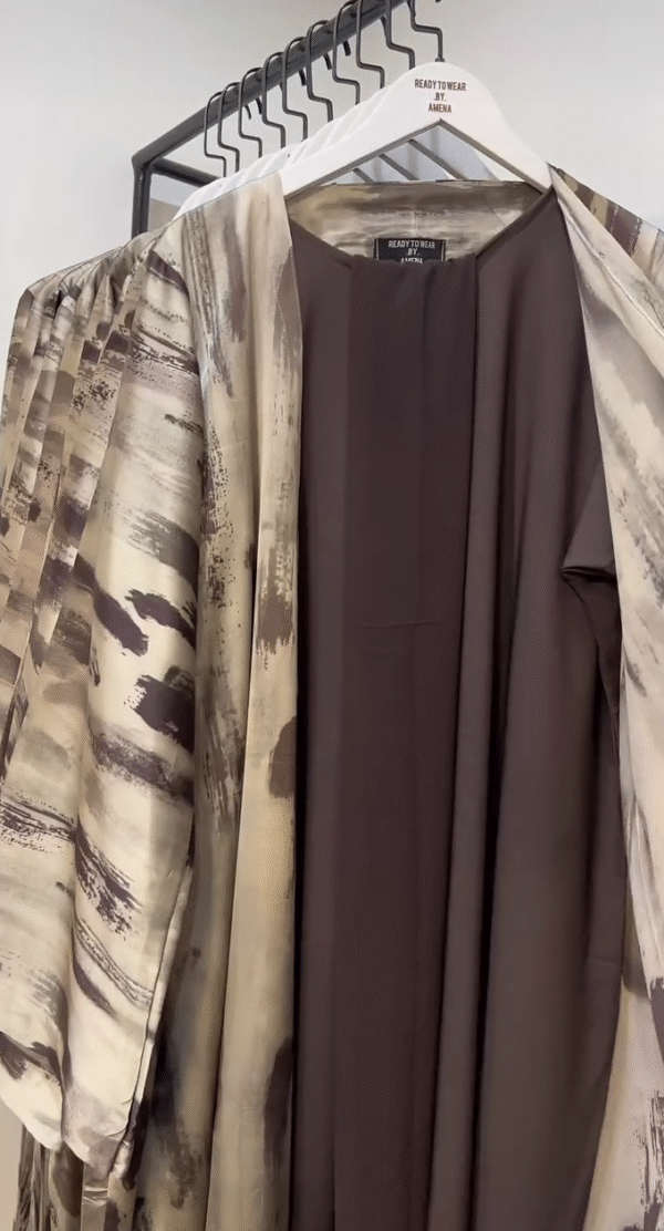 Nura Printed Double Shrug Abaya - BROWN ( NEW LAUNCH )