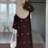 ZARQA BOW EMBROIDERY ABAYA | BROWN
