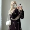 ZARQA BOW EMBROIDERY ABAYA | BROWN