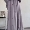 ZARQA BOW EMBROIDERY ABAYA | SAND GRAY