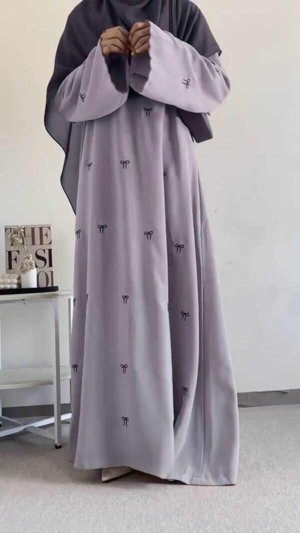 ZARQA BOW EMBROIDERY ABAYA | SAND GRAY