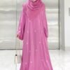 ZARQA BOW EMBROIDERY ABAYA | PINK
