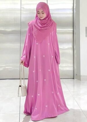 ZARQA BOW EMBROIDERY ABAYA | PINK