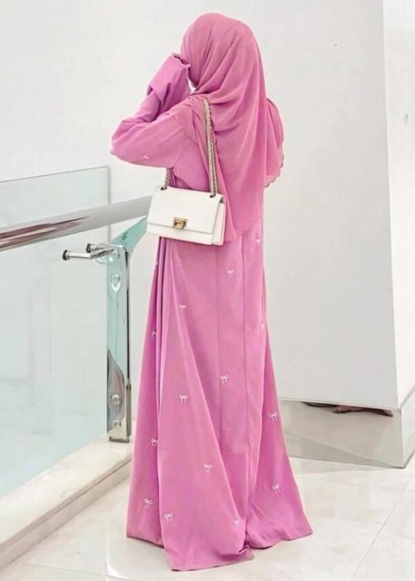 ZARQA BOW EMBROIDERY ABAYA | PINK